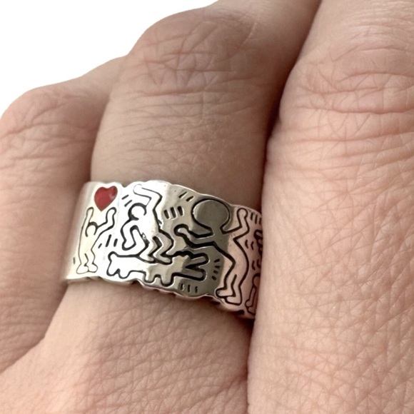Keith Haring Inspired S925 Sterling Silver Ring With Wavy Design ♥️ Size 8 - Picture 4 of 8